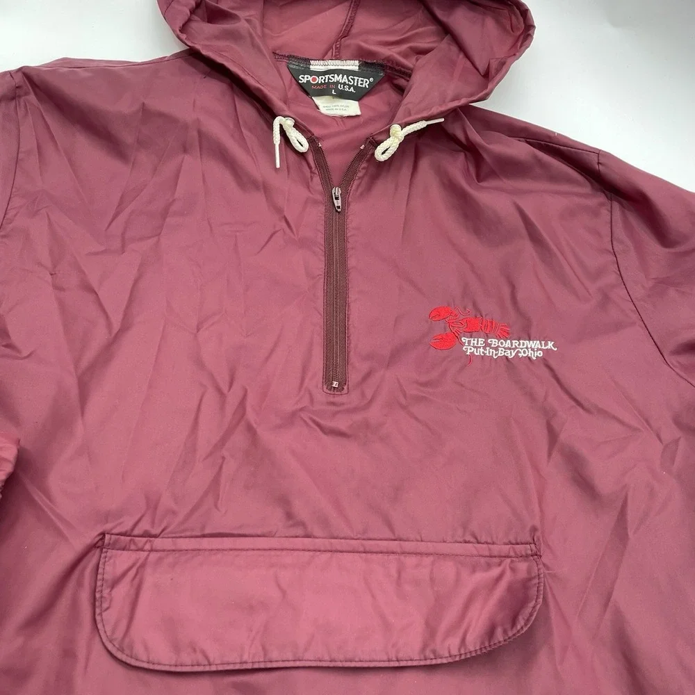 Vintage Sportsmaster Mens Size Large‎ Maroon Hooded Pullover Jacket Lightweight